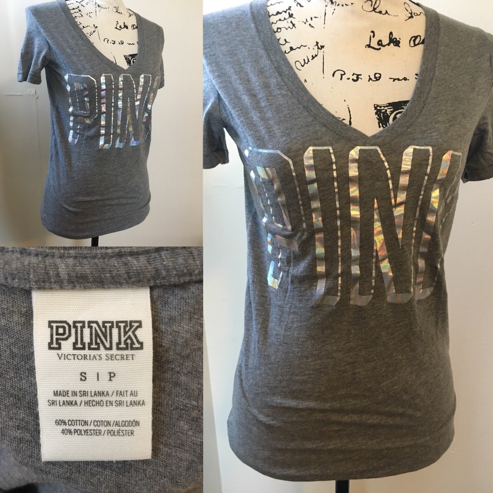VS Pink Holographic Tee size Small